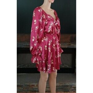 Womens Medium Floral Off the Shoulder Bubble Sleeve Elastic Waist Peasant Dress